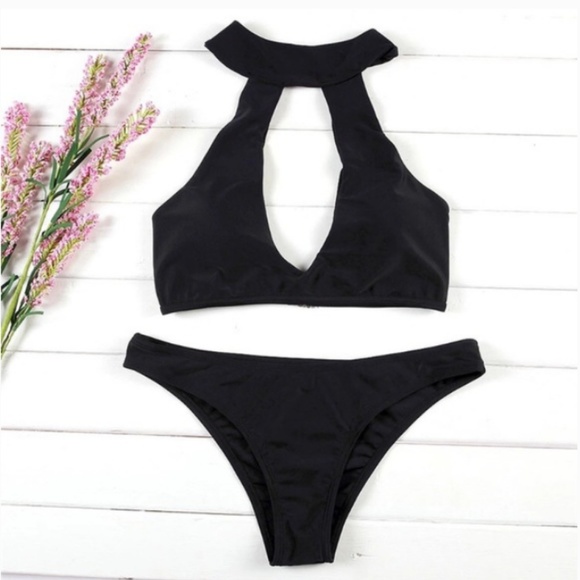 Sexy Boho Cutout Halter Black Bikini Swimsuit NEW - Picture 5 of 6